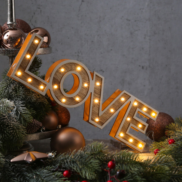 LED Dekolicht LOVE - Schriftzug - 24 warmweiße LED - L: 38cm - H: 11cm - Batteriebetrieb - natur