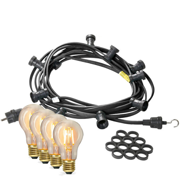 Illu-/Partylichterkette 40m - Außenlichterkette schwarz - Made in Germany - 40x Edison LED Filament