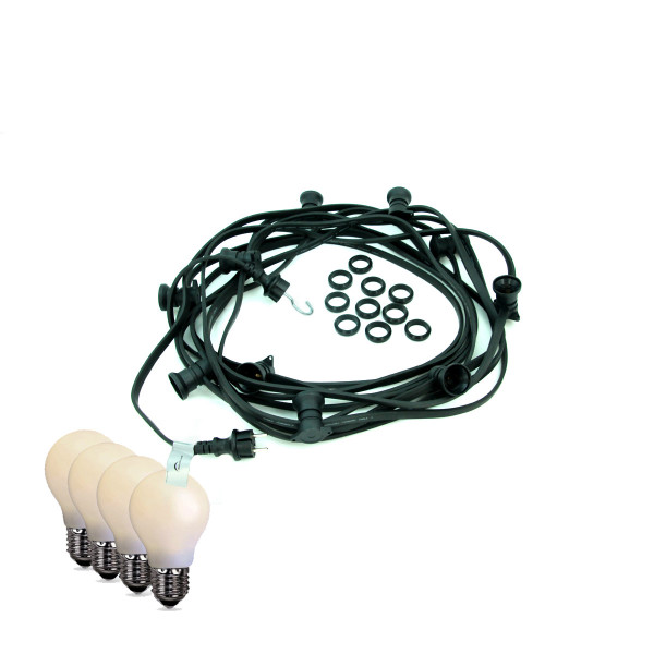 Illu/Partylichterkette BLACKY 30m - Außenlichterkette schwarz - 30x bruchfeste opale Tropfenlampen