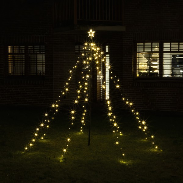 LED Lichterbaum mit Sternspitze - 8 Stränge - 200 warmweiße LED - H: 1,5m - für Außen - schwarz