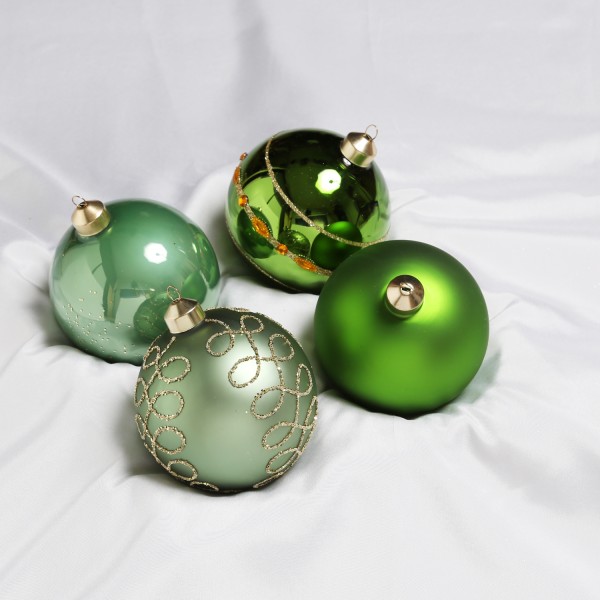 Christbaumkugel - Weihnachtsbaumkugel - Glas - D: 10cm - glänzend matt - grün, salbeigrün - 4er Set