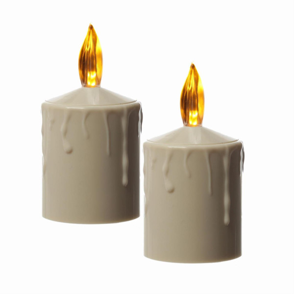 LED Kerzen - Grabkerze - Grablicht - H: 11,5cm/D: 6cm - Sensor - bis 500h - beige - 2er Set