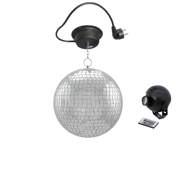 Spiegelkugel Komplettset 20cm mit Motor, LED Farbwechsel Pinspot (RGB) und Montagematerial PROFI