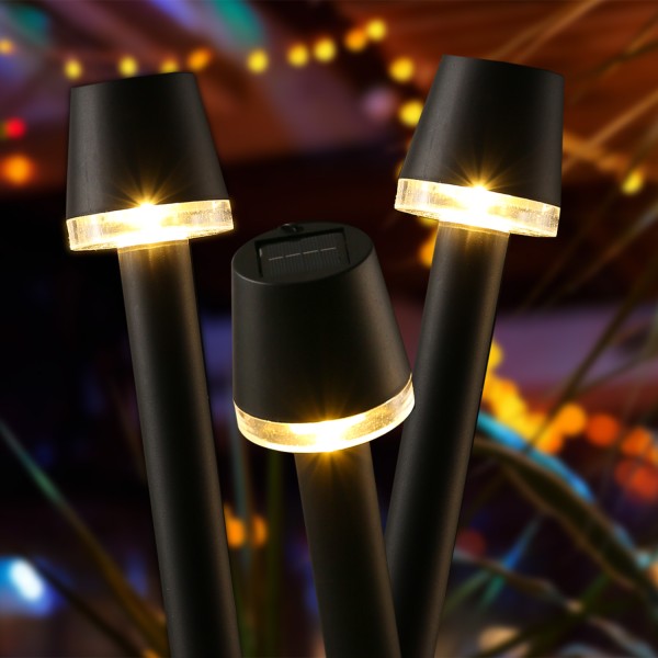 LED Solar Wegleuchten - Gartenleuchte - warmweiße LED - H: 31,5cm - Erdspieß - schwarz - 3er Set