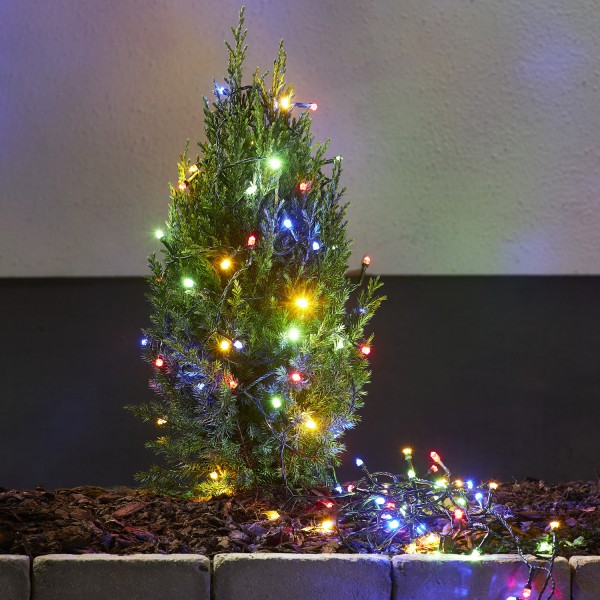 LED Lichterkette DIAMANT - 100 bunte LED - L: 10m - grünes Kabel - für Außen