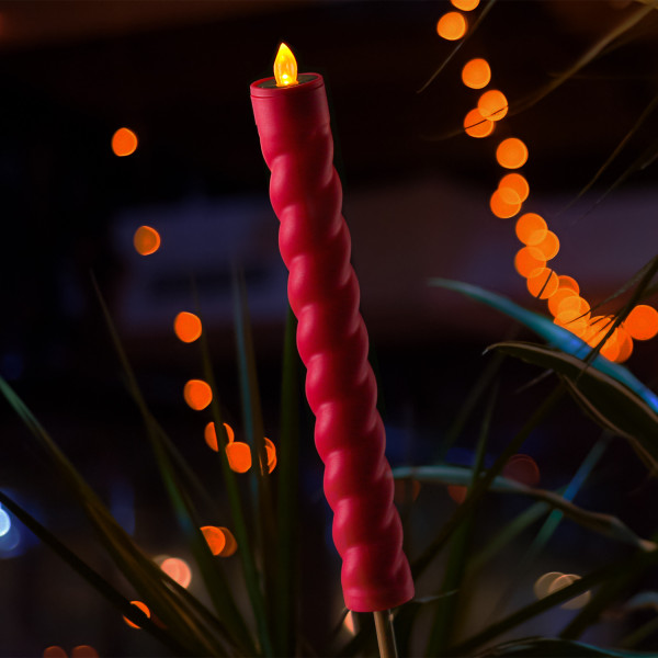 LED Solar Stabkerze TWIST - Gartenstecker - gelbe LED - H: 106cm - Dämmerungssensor - pink