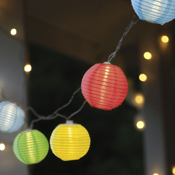 LED Lichterkette LAMPION - 10 bunte Lampions mit warmweißen LED - 4,5m - inkl Trafo, 10m Kabel