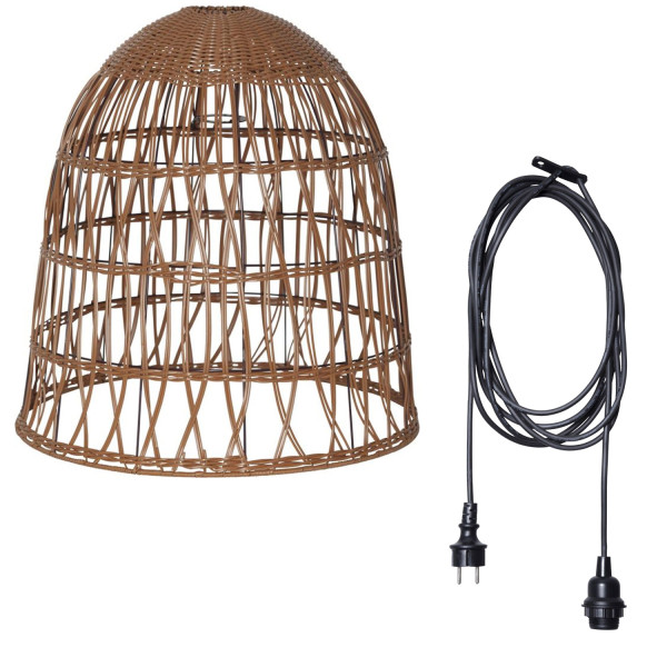 Lampenschirm BELL wetterfest - Rattan-Optik - mit E27 Kabelfassung - D: 48cm/H: 50cm - braun