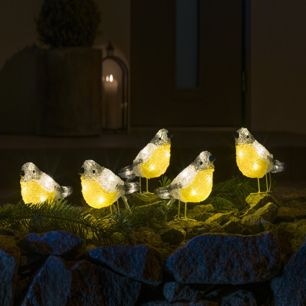 LED Lichterkette Acryl Vögel - 5 Leuchtfiguren - 40 warmweiße LED - Trafo - für Außen