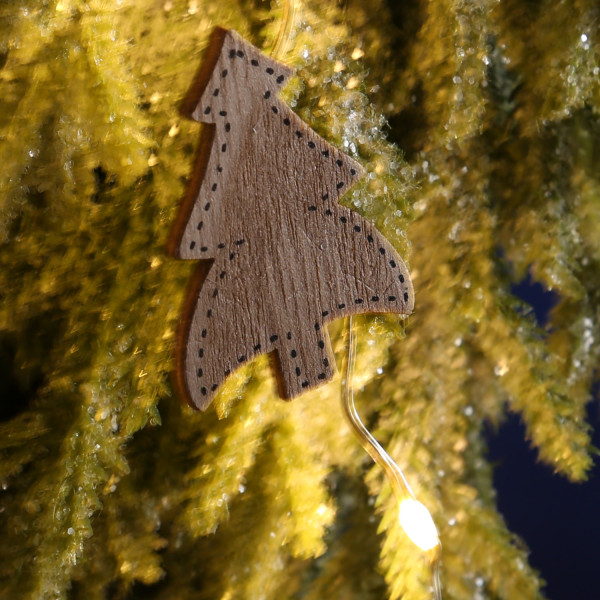 LED Lichterkette Holztannen - 10 warmweiße LED - L: 0,90m - Batteriebetrieb - für Innen - natur