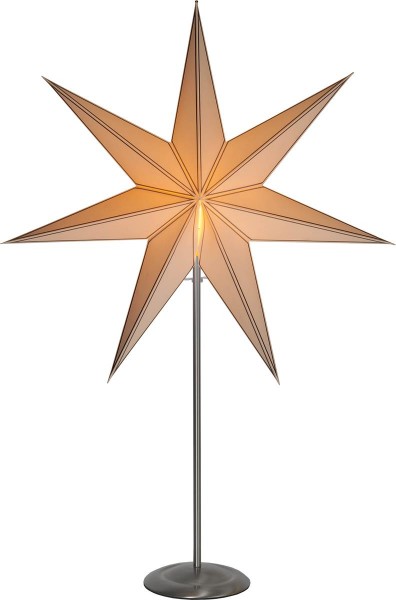 Standleuchte Stern "Nicolas", E14 ca. 90 x 60 cm, Material: Metall/Papier Farbe: creme / gold ; Ständer : Edelstahl Vierfarb-Karton
