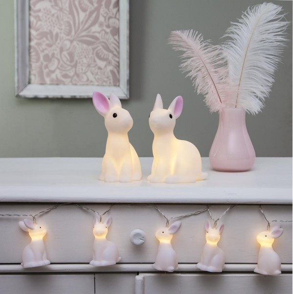LED-Lichterkette "Bunny" - 10 weiße Häschen mit warmweißen LEDs - 1,35m - Batterie - Timer