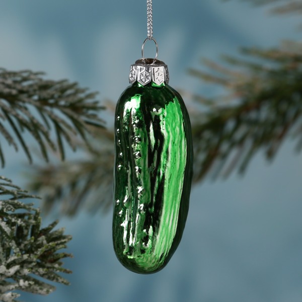 Weihnachtsbaumschmuck GURKE - Glas - inkl. Aufhänger - glänzend - H: 8,5cm - grün