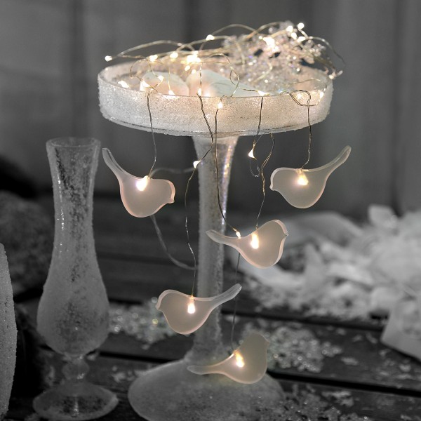 LED Lichterkette Vögel - Drahtlichterkette - 46 warmweiße LED - 5 Stränge - Batterie - Timer