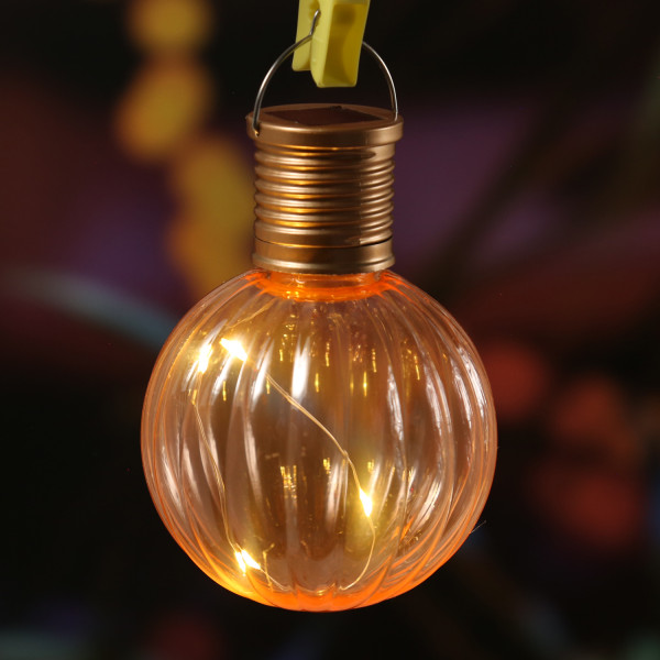 LED Solar Glühbirne GLOW - Kugelleuchte - 4 warmweiße LED Drahtlichterkette - H: 11cm D:8cm - orange