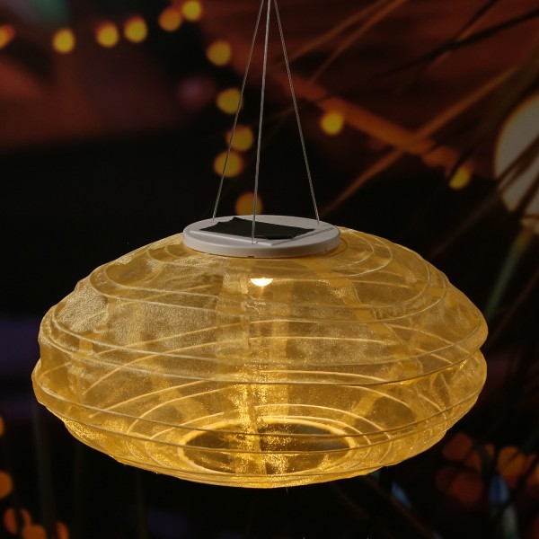 LED Solar Lampion - warmweiße LED - D: 35cm - Dämmerungssensor - goldfarben