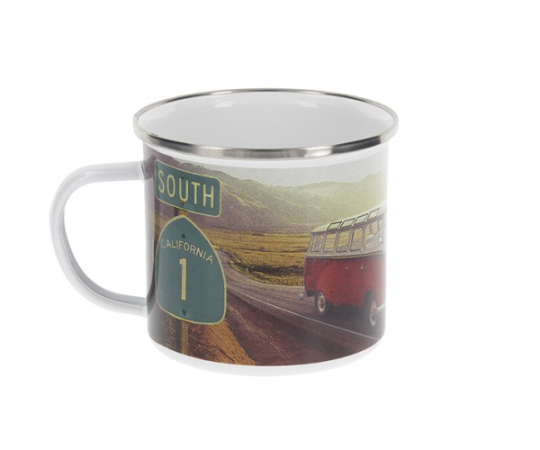 VW Collection Emaille Tasse "HIGHWAY 1 - 500ml - mit Edelstahlrand