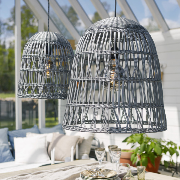 Lampenschirm BELL wetterfest - Rattan-Optik - für E27 Fassungen - D: 48cm/H: 50cm - grau