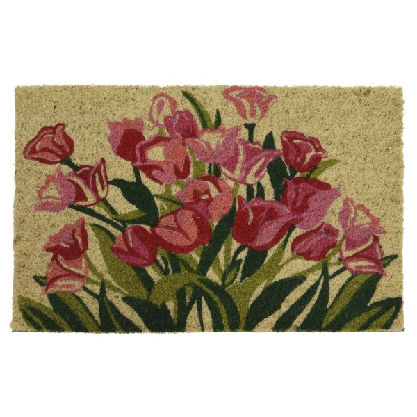 Fußmatte Tulpen - Schmutzfangmatte - Kokosfaser - L: 60cm - B: 40cm - Außen - rosa, pink, grün