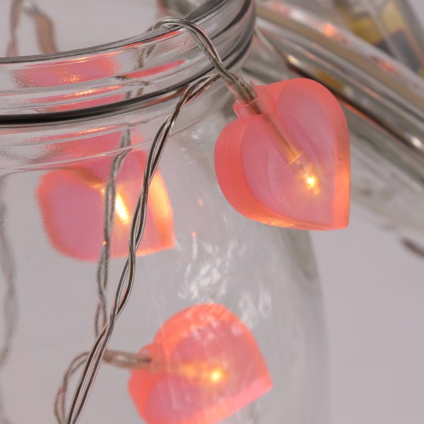 LED Lichterkette Herzen - 10 warmweiße LED - L: 90cm - Batteriebetrieb - rosa
