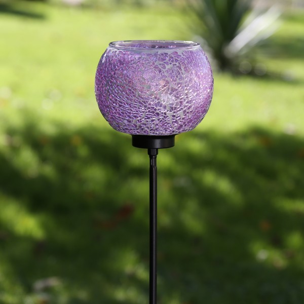Windlicht Mosaik - Teelichthalter - mit Erdspieß - H: 102cm - D: 12,5cm - lila
