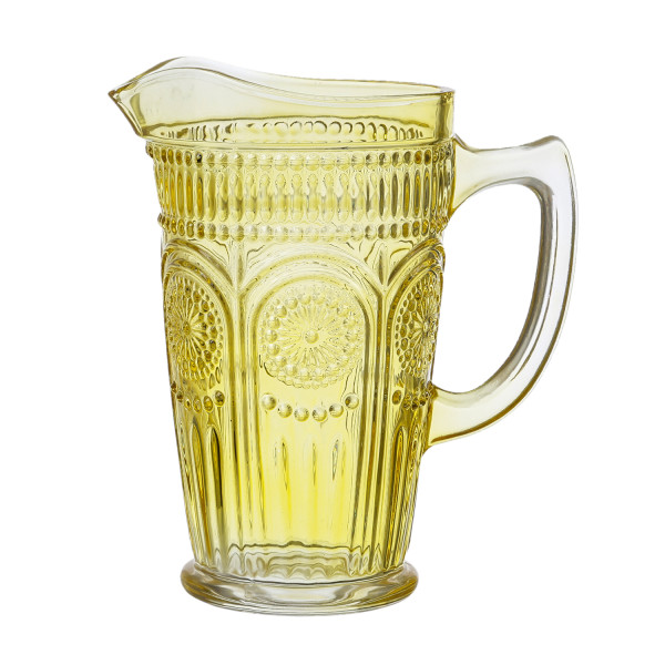 Krug Vintage mit Blumenmuster - Glas - Kanne - Boho Stil - 1,4l - gelb