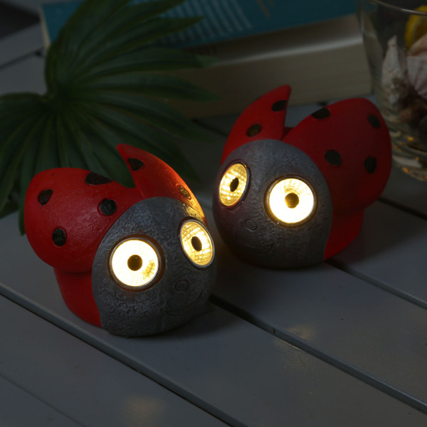 LED Solar Marienkäfer - Gartenfigur - 2 warmweiße LED - H: 7cm - D: 9cm - Lichtsensor - 2 Stück
