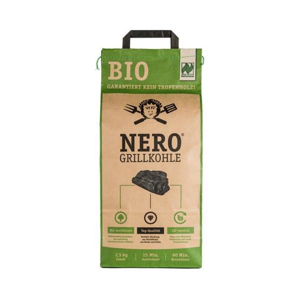 NERO BIO Grill-Holzkohle - 2,5kg Sack - Garantiert ohne Tropenholz - Holz aus Deutschland