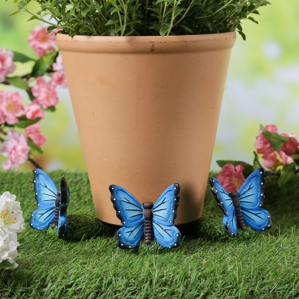 Blumentopffüße Schmetterling - Pflanzkübel Untersetzer - Kübelfüße - Polyresin - blau - 3er Set