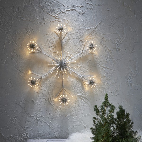 LED Schneeflocke - Wanddeko - hängend - 144 warmweiße LED - D: 60cm - Außentrafo - weiß
