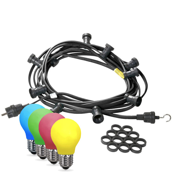Illu-/Partylichterkette 10m - Außenlichterkette schwarz - Made in Germany 20x bunte LED Tropfenlampe
