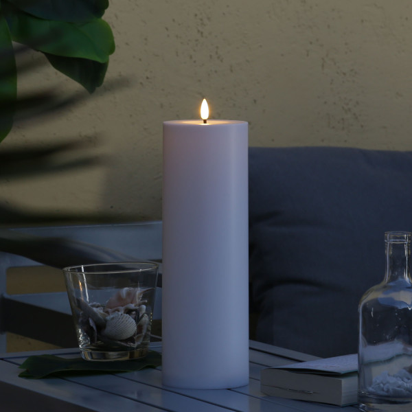XXL LED Kerze - Outdoorkerze - H: 32,5cm/D: 10cm - Timer/Sensor - für Innen/Außen - weiß
