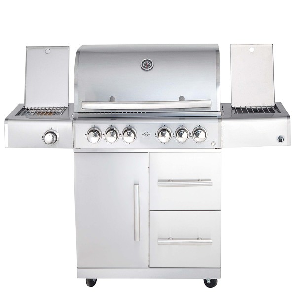 CHEF L Paket C - Basis silber, 4 Brenner, Backburner, Seitenkocher, Steakzone, BBQ Paket