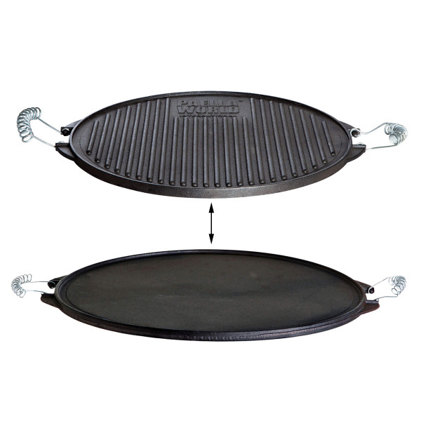 Plancha Grillplatte LIGHT - Gusseisen - Wendeplatte geriffelt und glatt - D: 42cm - nur 6,7kg