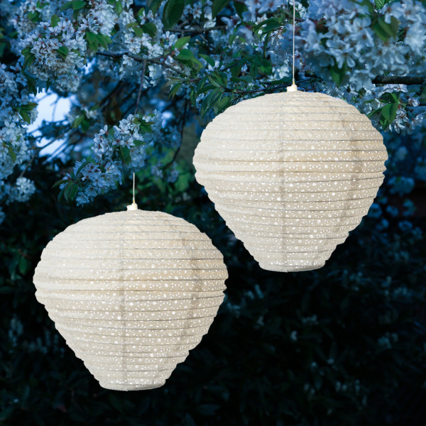 LED Solar Lampion Ballon - warmweiße LED - H: 30cm - D: 30cm - Lichtsensor - weiß - 2 Stück