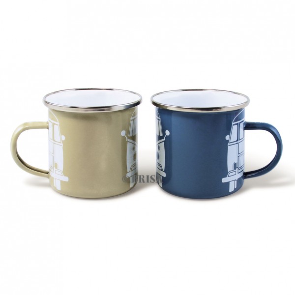 VW Collection Emaille Tassen SET "VW BLUE/GREY" - 350ml - mit Edelstahlrand
