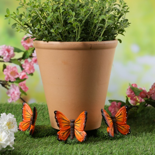 Blumentopffüße Schmetterling - Pflanzkübel Untersetzer - Kübelfüße - Polyresin - orange - 3er Set