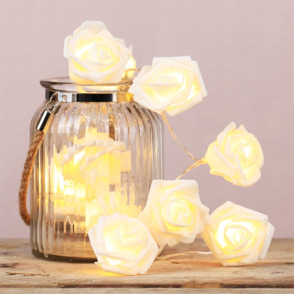 LED Lichterkette Rosen - 10 warmweiße LED - 1,65m - Batteriebetrieb - weiß