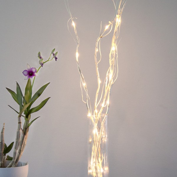 LED Leuchtzweig naturfarbene Weide - 24 warmweiße LED an dünnem Draht - H: 60cm - Batterie