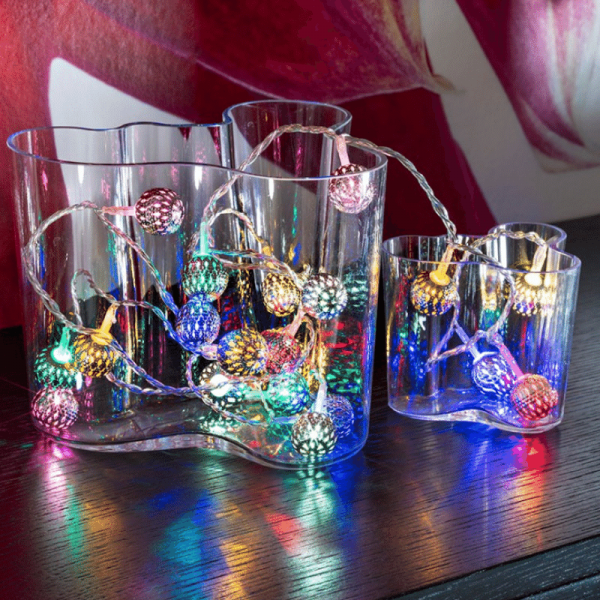 LED Dekolichterkette - 21 bunte LED - Ø 2,5cm - L: 2m - transparentes Kabel - silber