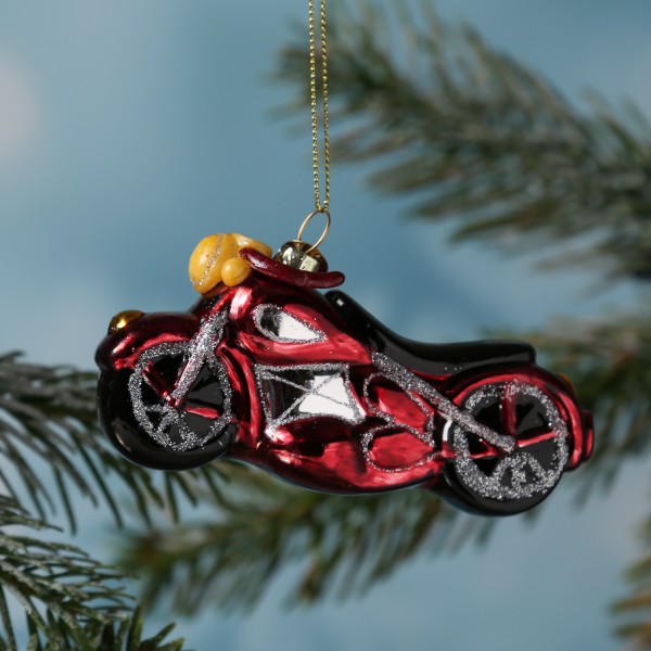 Weihnachtsbaumschmuck MOTORRAD - Glas - inkl. Aufhänger - glänzend und glitzernd - H: 6,5cm - rot