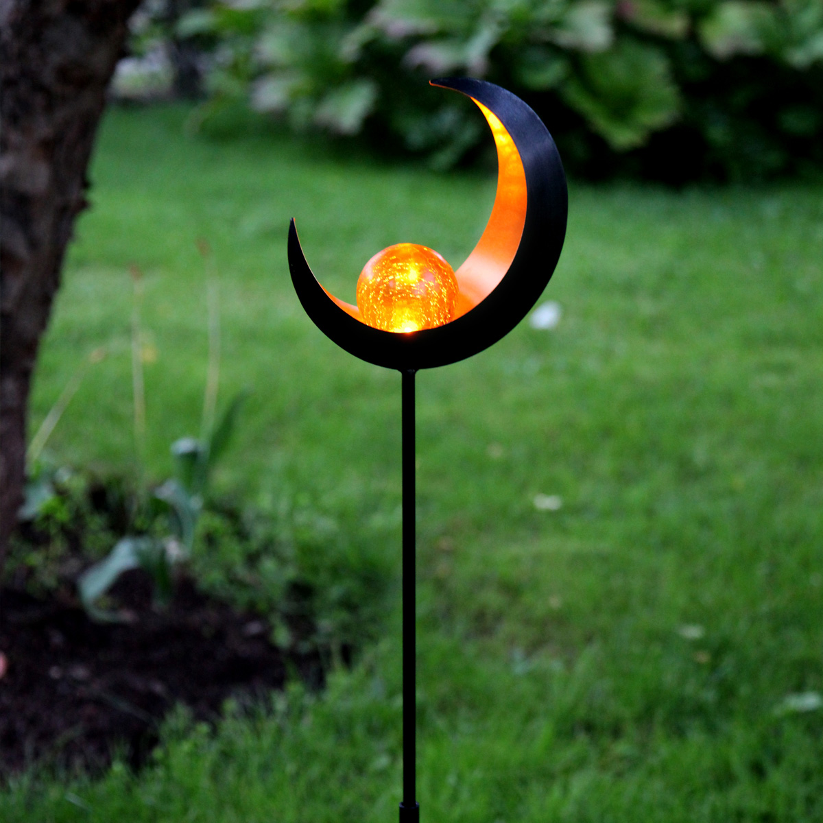amber LED H: 68cm LED Solarkugel "Roma"- Edelstahl Sensor amber Glas 