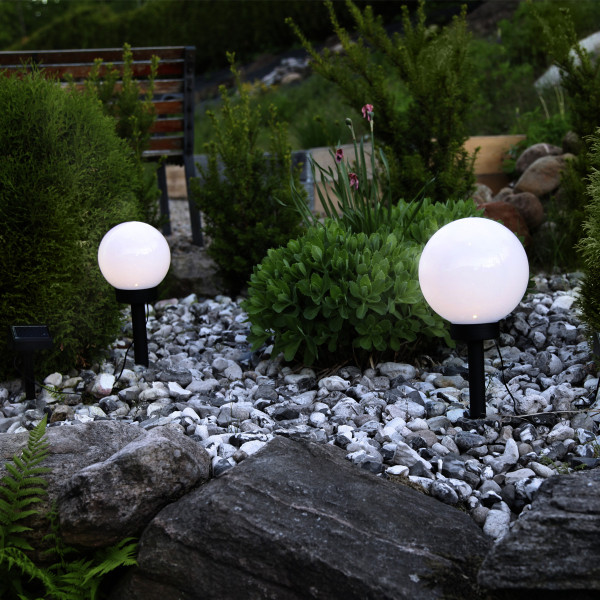 LED Solar Gartenkugel GLOBUS - Erdspieß - H: 35cm, D: 20cm - warmweiße LED - Dämmerungssensor