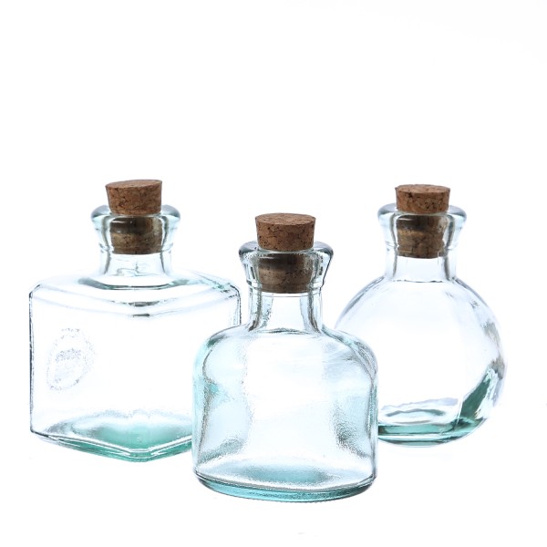 Deko Flaschen mit Korken - Recyclingglas - spülmaschinenfest - H: 10cm - transparent - 3 Stück