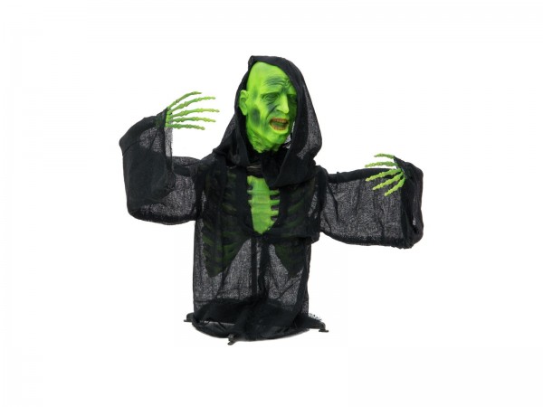 Halbierter grüner Zombie - Halloween Figur 73cm - Lichteffekt in den Augen - gruselige Dekoration