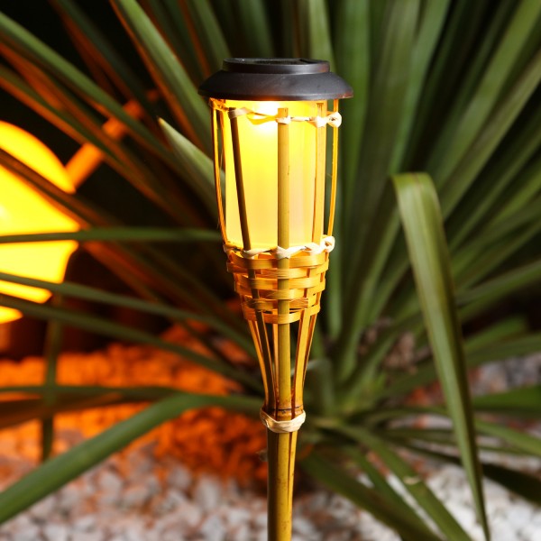 LED Solar Gartenfackel - Bambus - simulierter Flammeneffekt - H: 54cm - gelb
