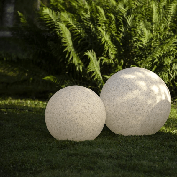 Gartenkugel STONE - Erdspieß - H: 48cm - D: 50cm - Fassung E27 - Kabel - Außen - grau