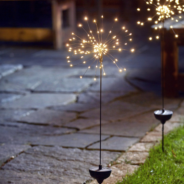 LED Solarstab FEUERWERK Gartendeko - 90 warmweiße LED - H: 100cm - Dämmerungssensor