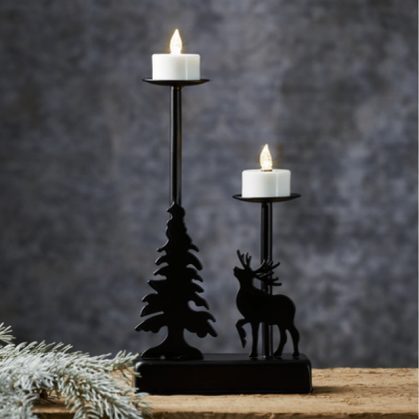 LED-Leuchter "Walder" - 2 flammig - warmweiße LED - L: 13cm, H: 27cm - Timer - Batterie - schwarz