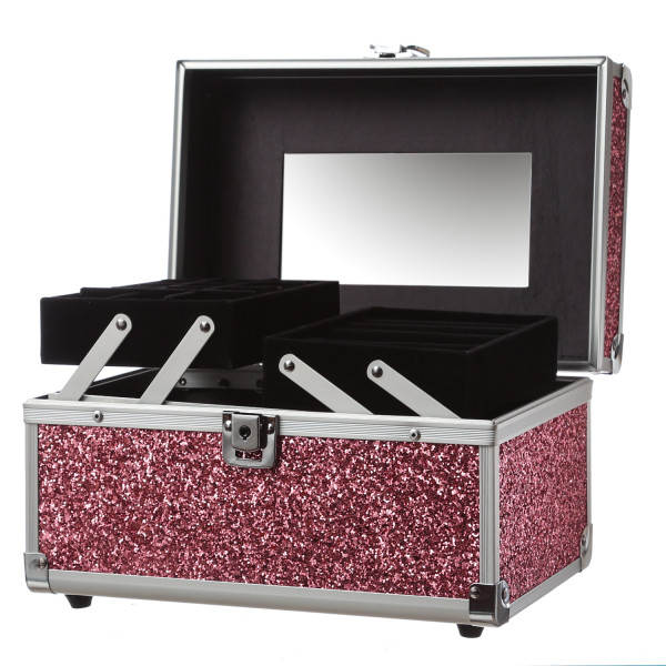 MARELIDA® Schmuckkoffer in Pink mit Glitzeroptik - Premium Schmuckkästchen für Schmuck
